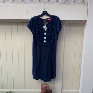 Never Worn Vintage Navy Dress 55% Linen 45% Cotton